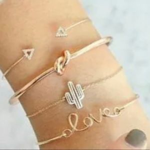 Four Piece Love and Cactus Gold Bracelet Set